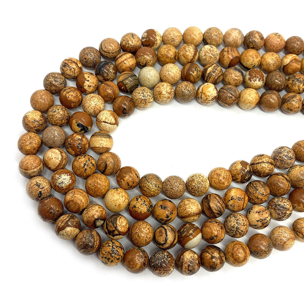 Round Natural Stone Beads With Stone Texture Finish, Diameter 6 Mm, Polished And Center-Drilled For Jewelry Making