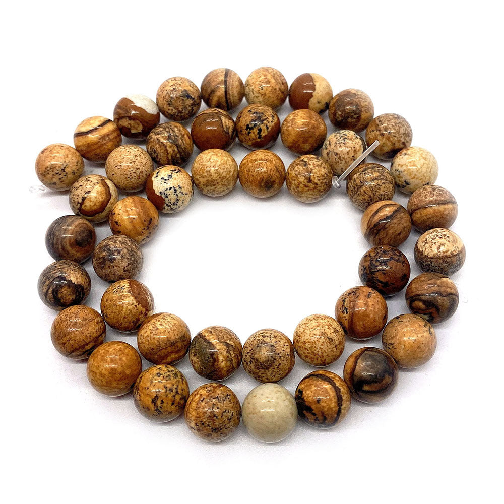 Round Natural Stone Beads With Stone Texture Finish, Diameter 6 Mm, Polished And Center-Drilled For Jewelry Making
