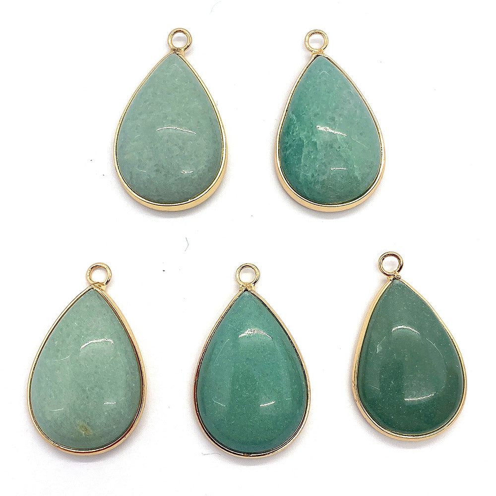 Water Droplets Pendant In Natural Stone With Aventurine Inlay, Green Pastoral Jewelry Accessory