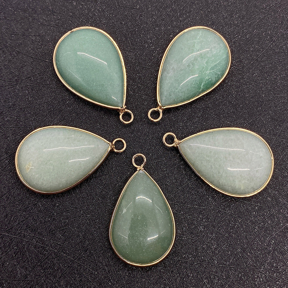 Water Droplets Pendant In Natural Stone With Aventurine Inlay, Green Pastoral Jewelry Accessory