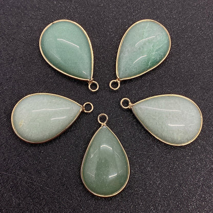 Water Droplets Pendant In Natural Stone With Aventurine Inlay, Green Pastoral Jewelry Accessory