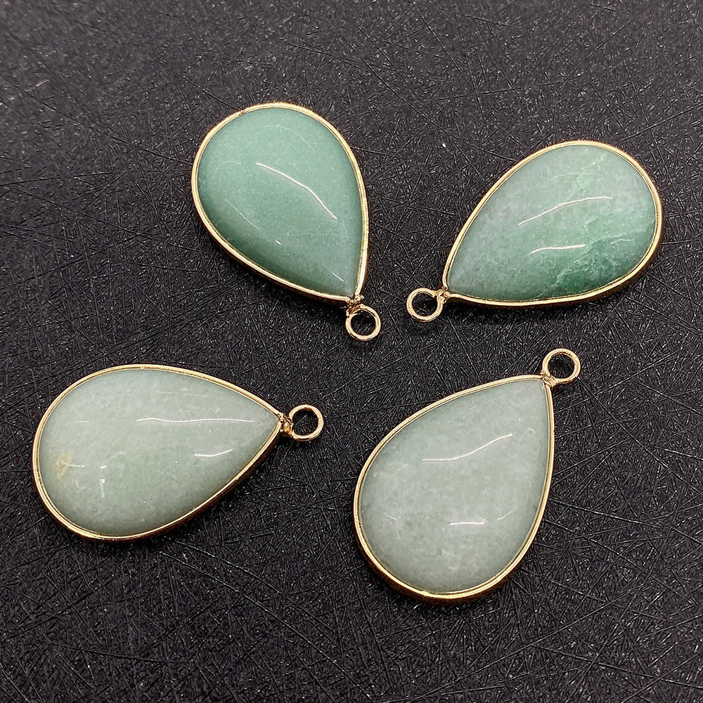 Water Droplets Pendant In Natural Stone With Aventurine Inlay, Green Pastoral Jewelry Accessory