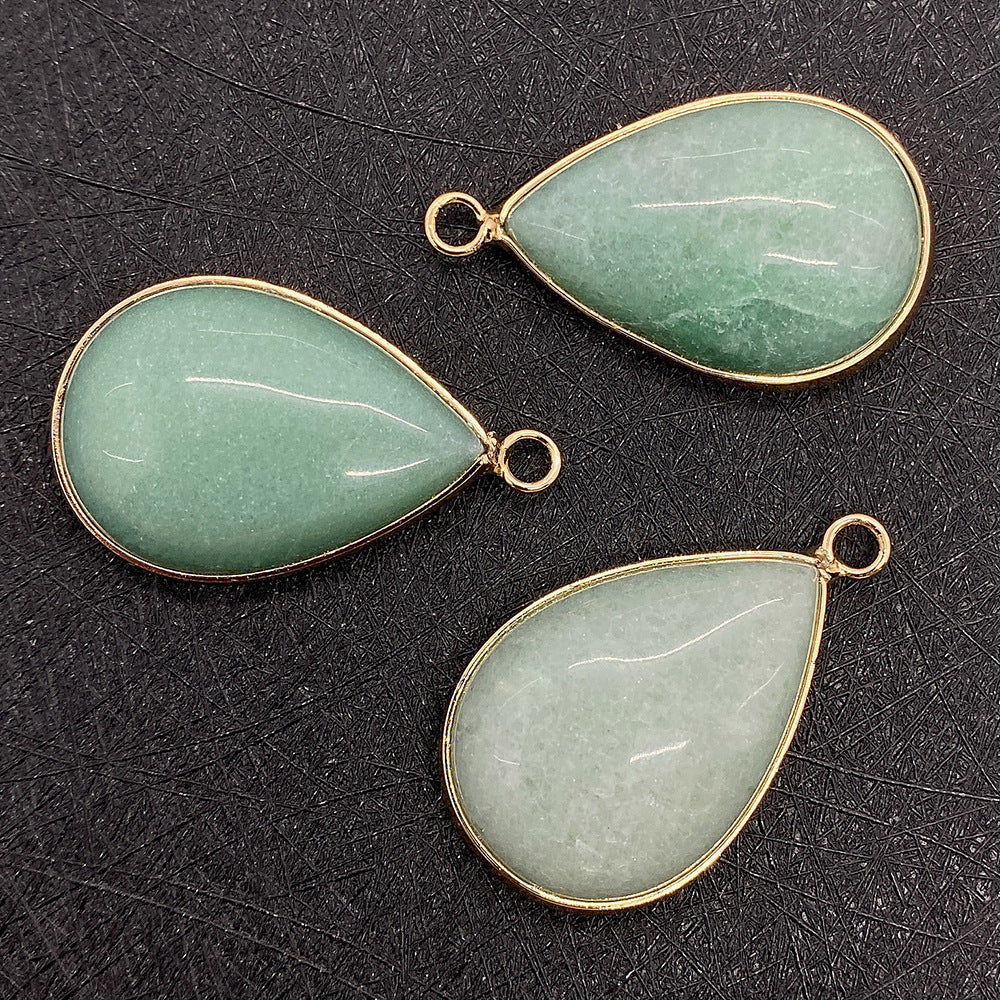 Water Droplets Pendant In Natural Stone With Aventurine Inlay, Green Pastoral Jewelry Accessory