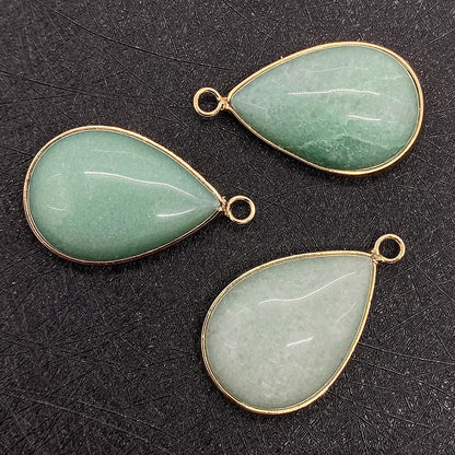 Water Droplets Pendant In Natural Stone With Aventurine Inlay, Green Pastoral Jewelry Accessory