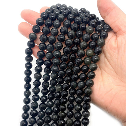 Polished Natural Stone Ball Beads For Jewelry Making, Diameter 6 Mm, Dyed Black