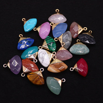 Electroplated Natural Stone Pendant With Copper Plated Finish And Malachite Inlay Featuring Stone Texture