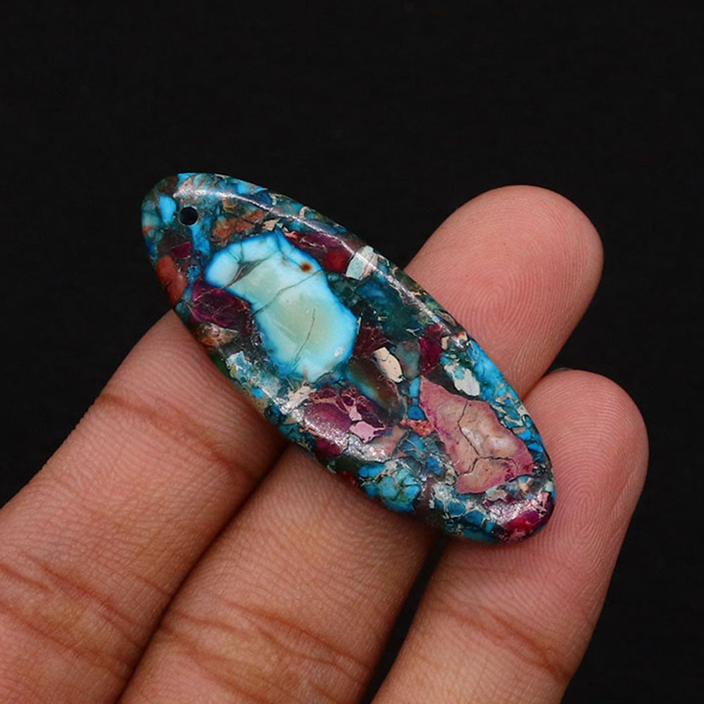 Oval Natural Stone Pendant Featuring Polished Craftsmanship With Dyed Emperor Stone In Synthesis Material