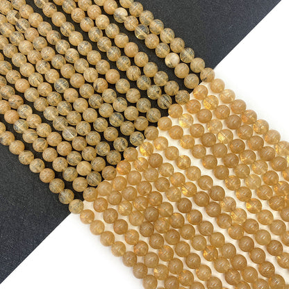 Natural Stone Watermelon Beads With Polished Finish, Diameter 6 Mm, Featuring Watermelon Stone Inlay In Yellow