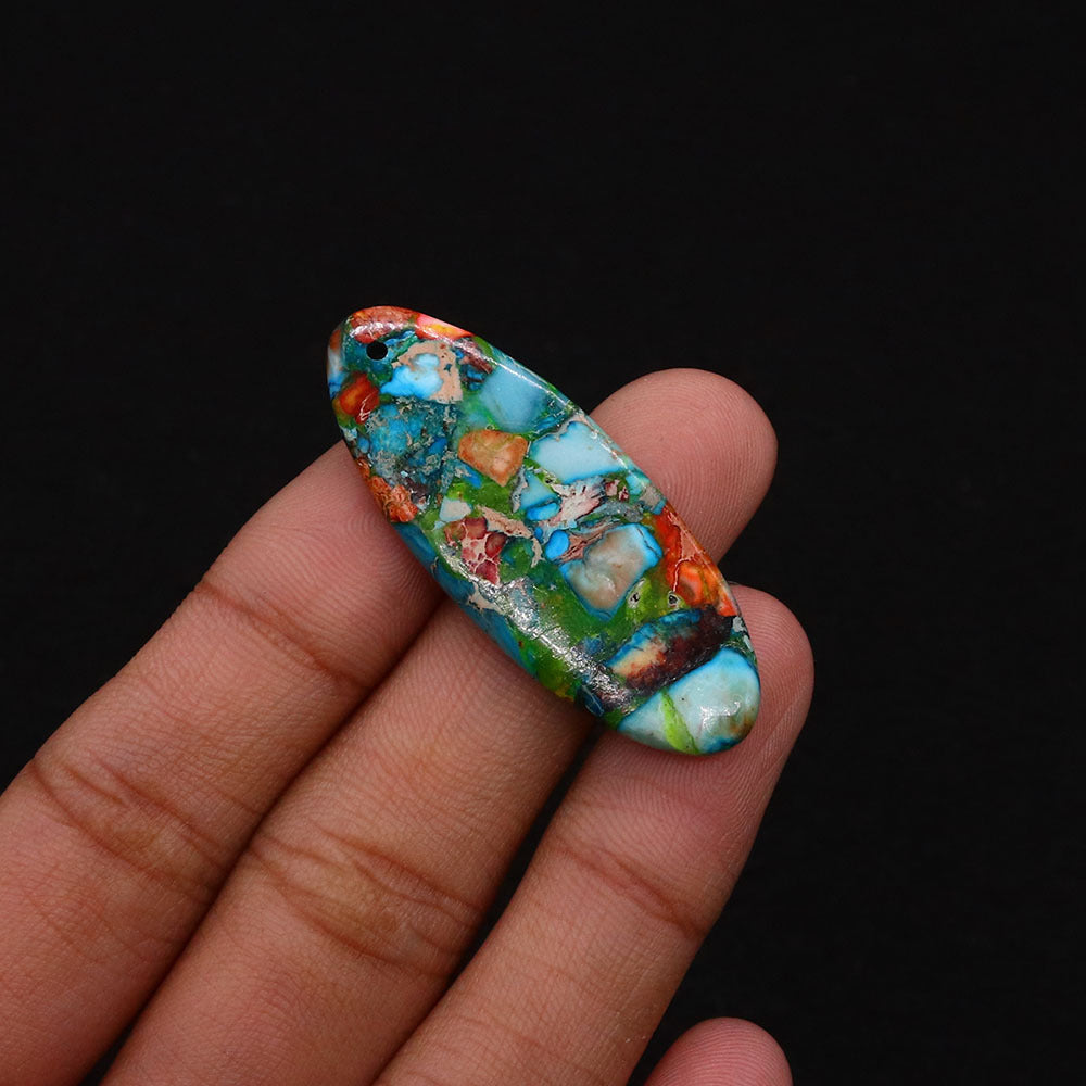 Oval Natural Stone Pendant Featuring Polished Craftsmanship With Dyed Emperor Stone In Synthesis Material