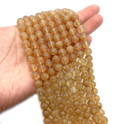 Natural Stone Watermelon Beads With Polished Finish, Diameter 6 Mm, Featuring Watermelon Stone Inlay In Yellow