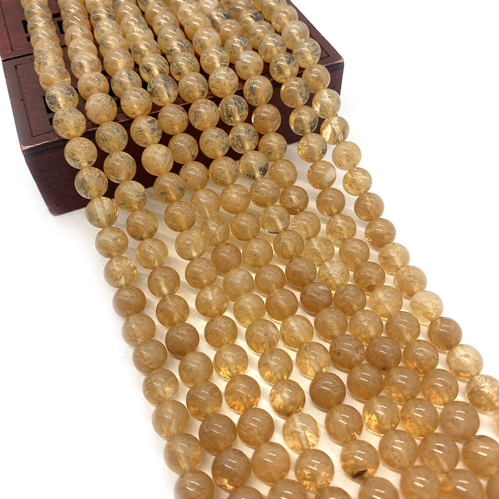 Natural Stone Watermelon Beads With Polished Finish, Diameter 6 Mm, Featuring Watermelon Stone Inlay In Yellow