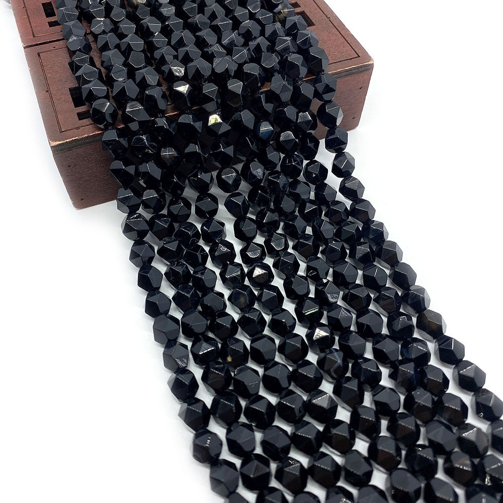Natural Dyed Black Agate Beads For Jewelry Making, Diameter 6 Mm, Center-Drilled And Cut