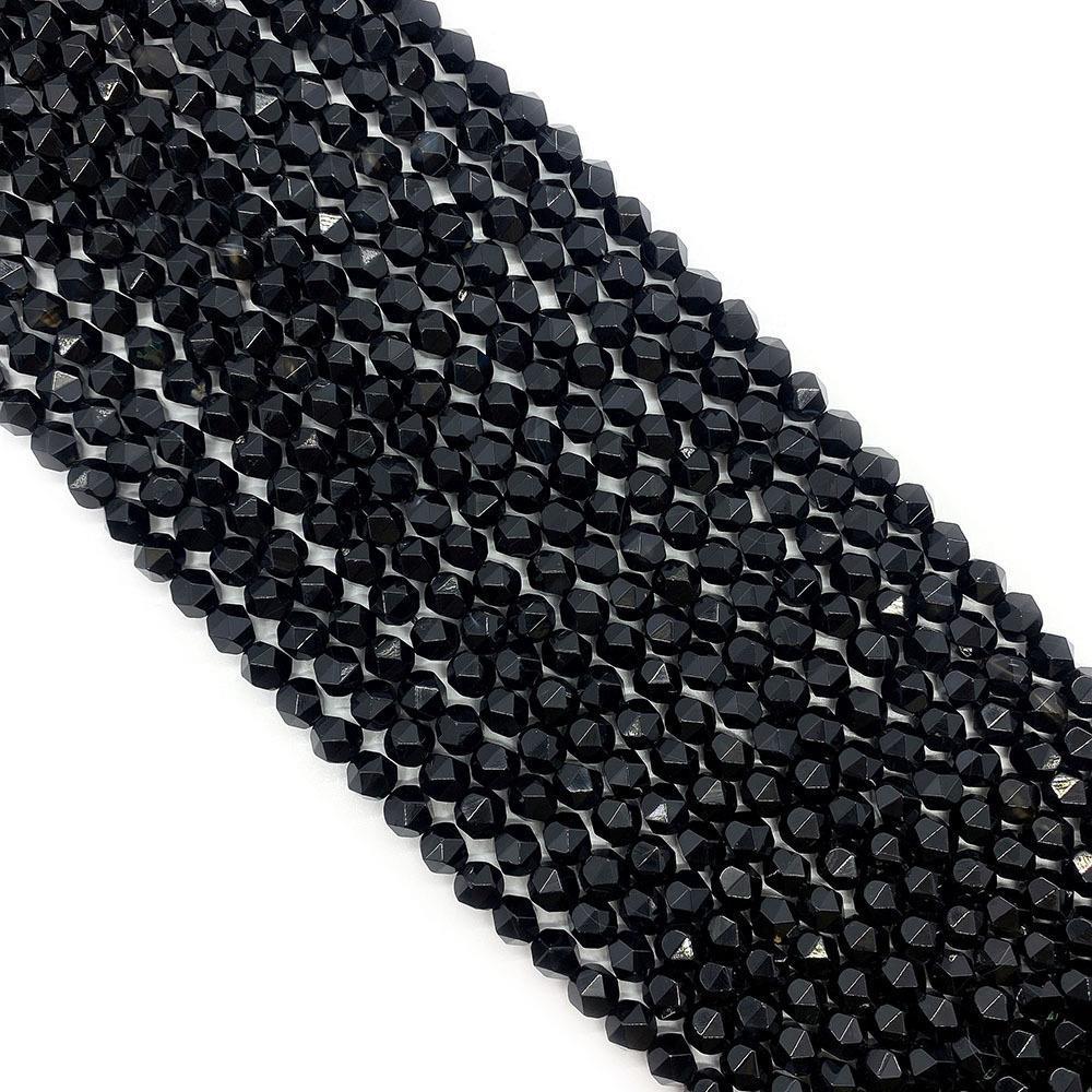 Natural Dyed Black Agate Beads For Jewelry Making, Diameter 6 Mm, Center-Drilled And Cut