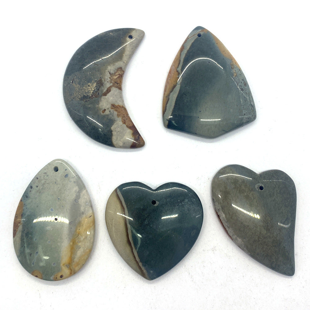 Smooth Polished Moon Pendant 5 PCS Package Made Of Natural Stone With Agate Inlay For Jewelry Making