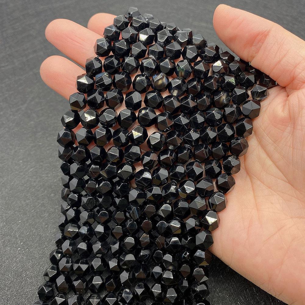 Natural Dyed Black Agate Beads For Jewelry Making, Diameter 6 Mm, Center-Drilled And Cut