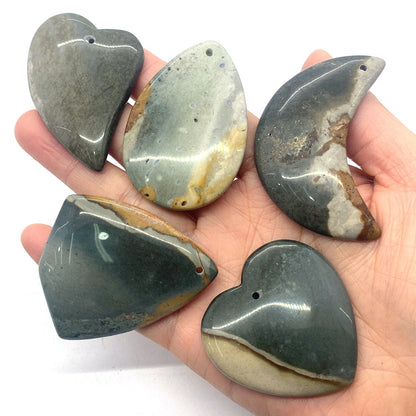 Smooth Polished Moon Pendant 5 PCS Package Made Of Natural Stone With Agate Inlay For Jewelry Making