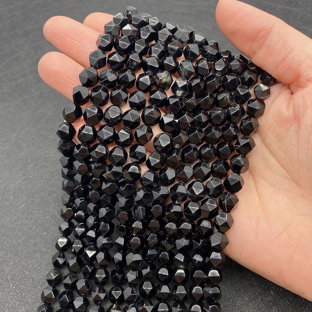 Natural Dyed Black Agate Beads For Jewelry Making, Diameter 6 Mm, Center-Drilled And Cut