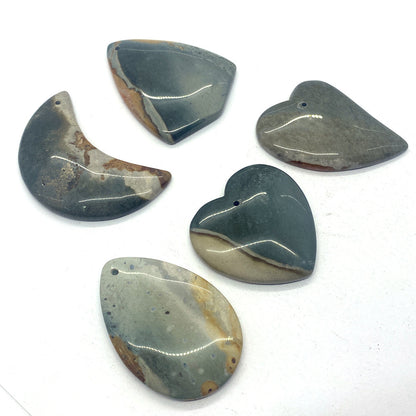 Smooth Polished Moon Pendant 5 PCS Package Made Of Natural Stone With Agate Inlay For Jewelry Making