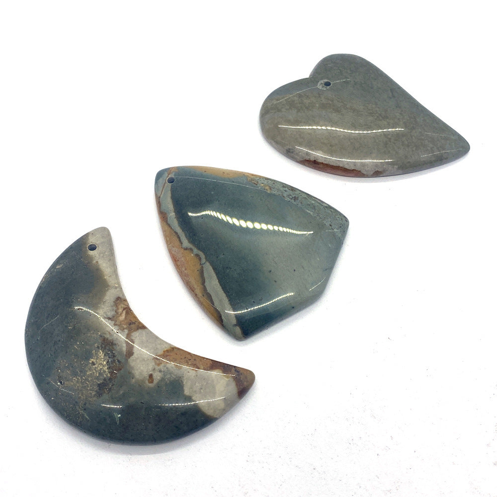 Smooth Polished Moon Pendant 5 PCS Package Made Of Natural Stone With Agate Inlay For Jewelry Making