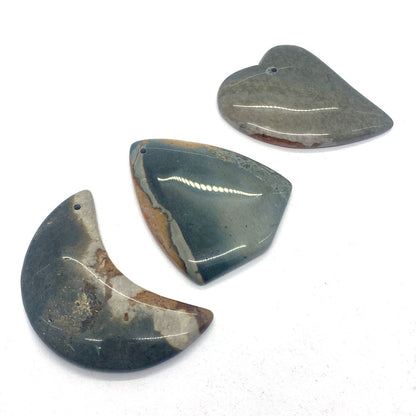 Smooth Polished Moon Pendant 5 PCS Package Made Of Natural Stone With Agate Inlay For Jewelry Making