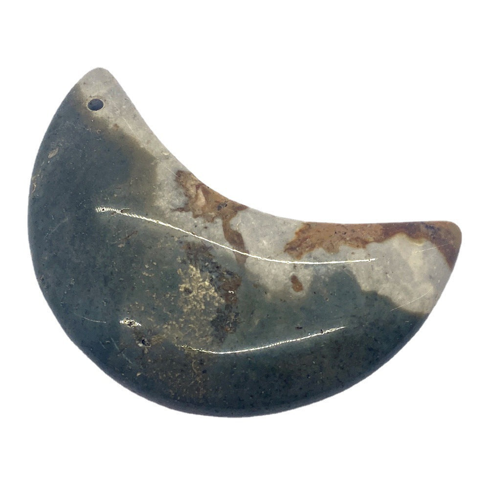 Smooth Polished Moon Pendant 5 PCS Package Made Of Natural Stone With Agate Inlay For Jewelry Making