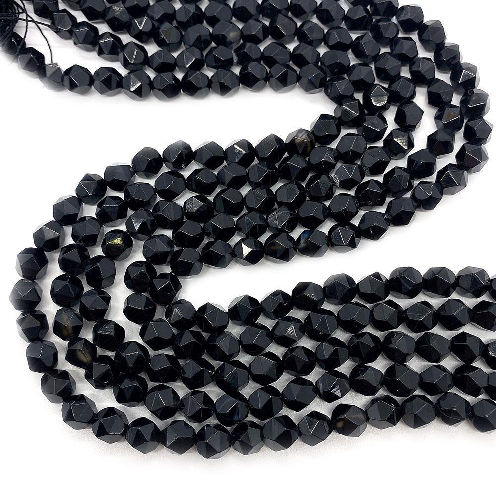 Natural Dyed Black Agate Beads For Jewelry Making, Diameter 6 Mm, Center-Drilled And Cut