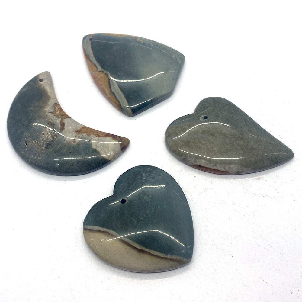 Smooth Polished Moon Pendant 5 PCS Package Made Of Natural Stone With Agate Inlay For Jewelry Making
