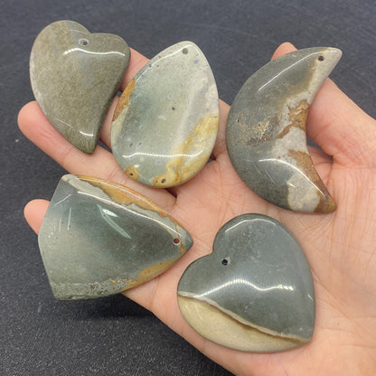 Smooth Polished Moon Pendant 5 PCS Package Made Of Natural Stone With Agate Inlay For Jewelry Making
