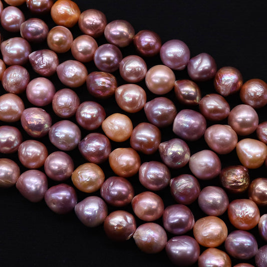 Freshwater Pearl Beads In Purple, 10mm Diameter, Center-Drilled For Jewelry Making, Featuring Baroque Style