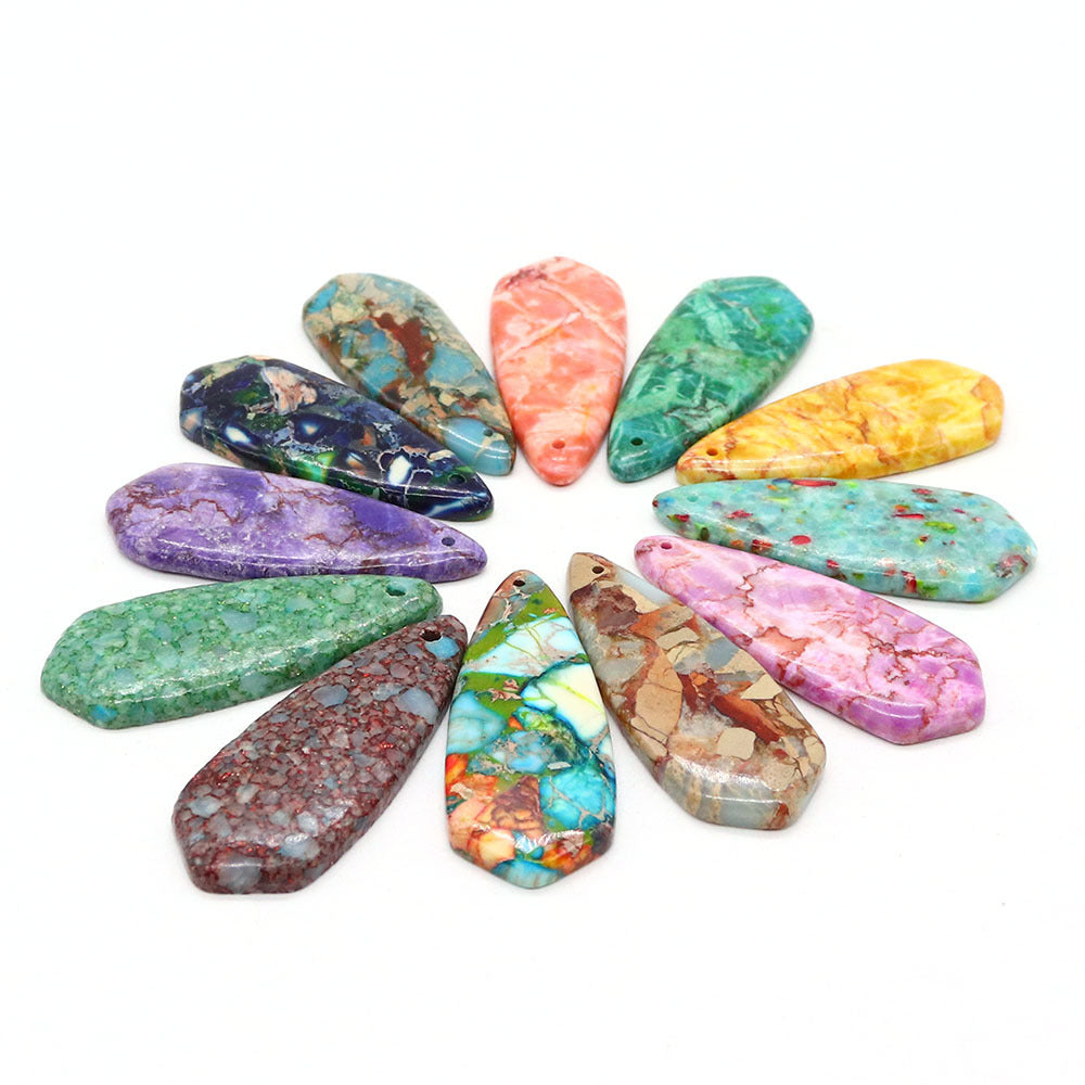 Water Droplets Turquoise Pendant With Polished Stone Texture Featuring Dyed Emperor Stone