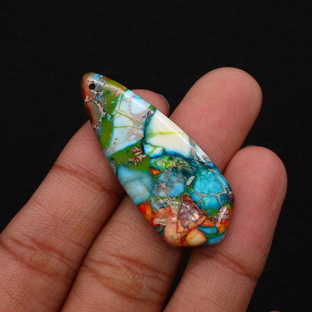 Water Droplets Turquoise Pendant With Polished Stone Texture Featuring Dyed Emperor Stone