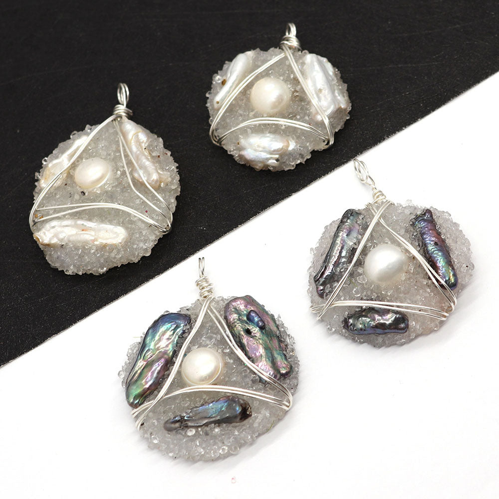 Natural Freshwater Pearl Pendant With Irregular Design And Inlay, Elegant Jewelry Accessory