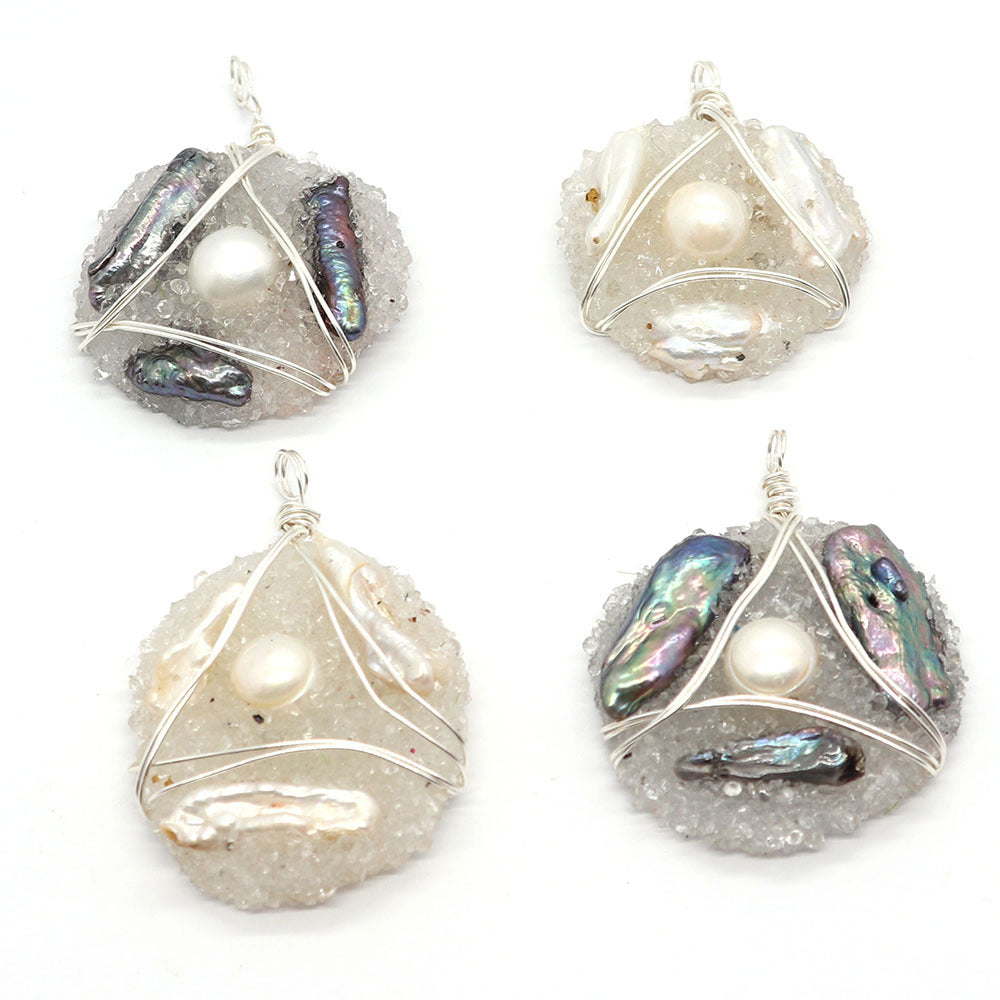 Natural Freshwater Pearl Pendant With Irregular Design And Inlay, Elegant Jewelry Accessory