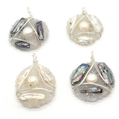 Natural Freshwater Pearl Pendant With Irregular Design And Inlay, Elegant Jewelry Accessory
