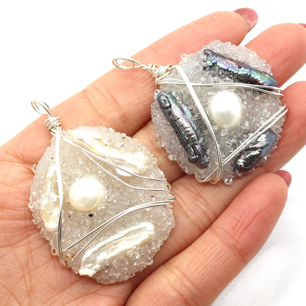 Natural Freshwater Pearl Pendant With Irregular Design And Inlay, Elegant Jewelry Accessory
