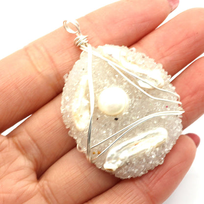 Natural Freshwater Pearl Pendant With Irregular Design And Inlay, Elegant Jewelry Accessory