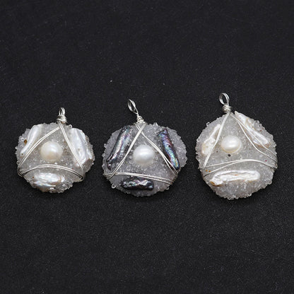 Natural Freshwater Pearl Pendant With Irregular Design And Inlay, Elegant Jewelry Accessory