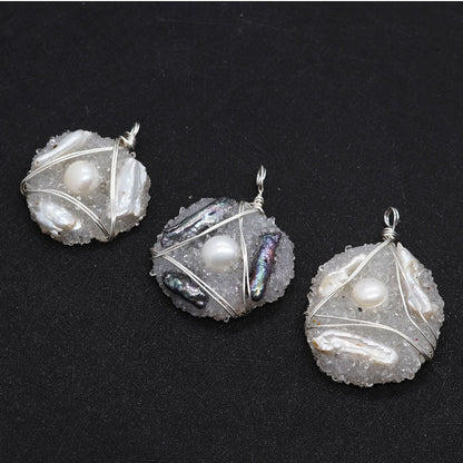 Natural Freshwater Pearl Pendant With Irregular Design And Inlay, Elegant Jewelry Accessory