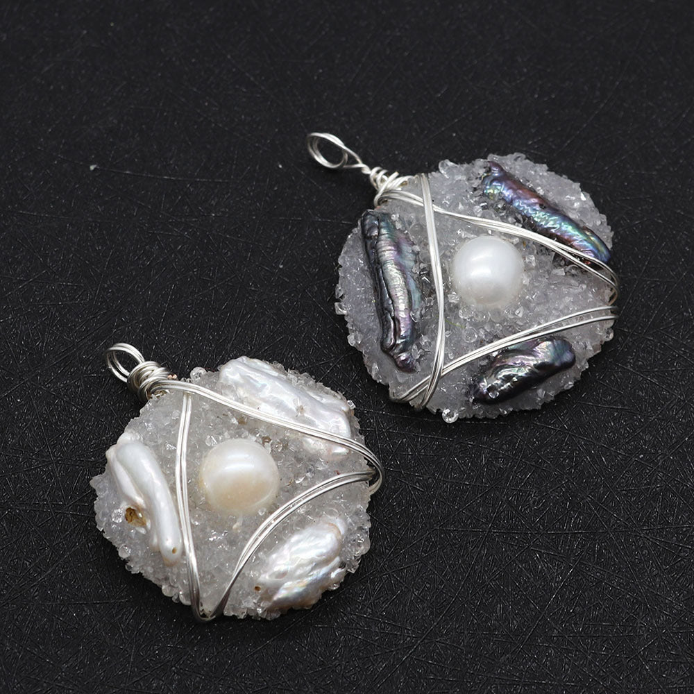 Natural Freshwater Pearl Pendant With Irregular Design And Inlay, Elegant Jewelry Accessory