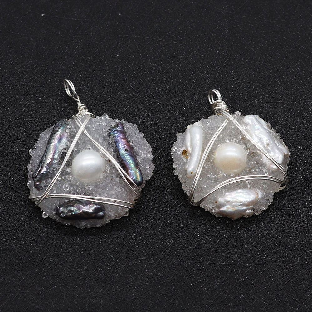 Natural Freshwater Pearl Pendant With Irregular Design And Inlay, Elegant Jewelry Accessory