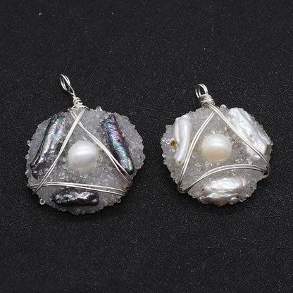 Natural Freshwater Pearl Pendant With Irregular Design And Inlay, Elegant Jewelry Accessory