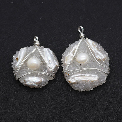 Natural Freshwater Pearl Pendant With Irregular Design And Inlay, Elegant Jewelry Accessory