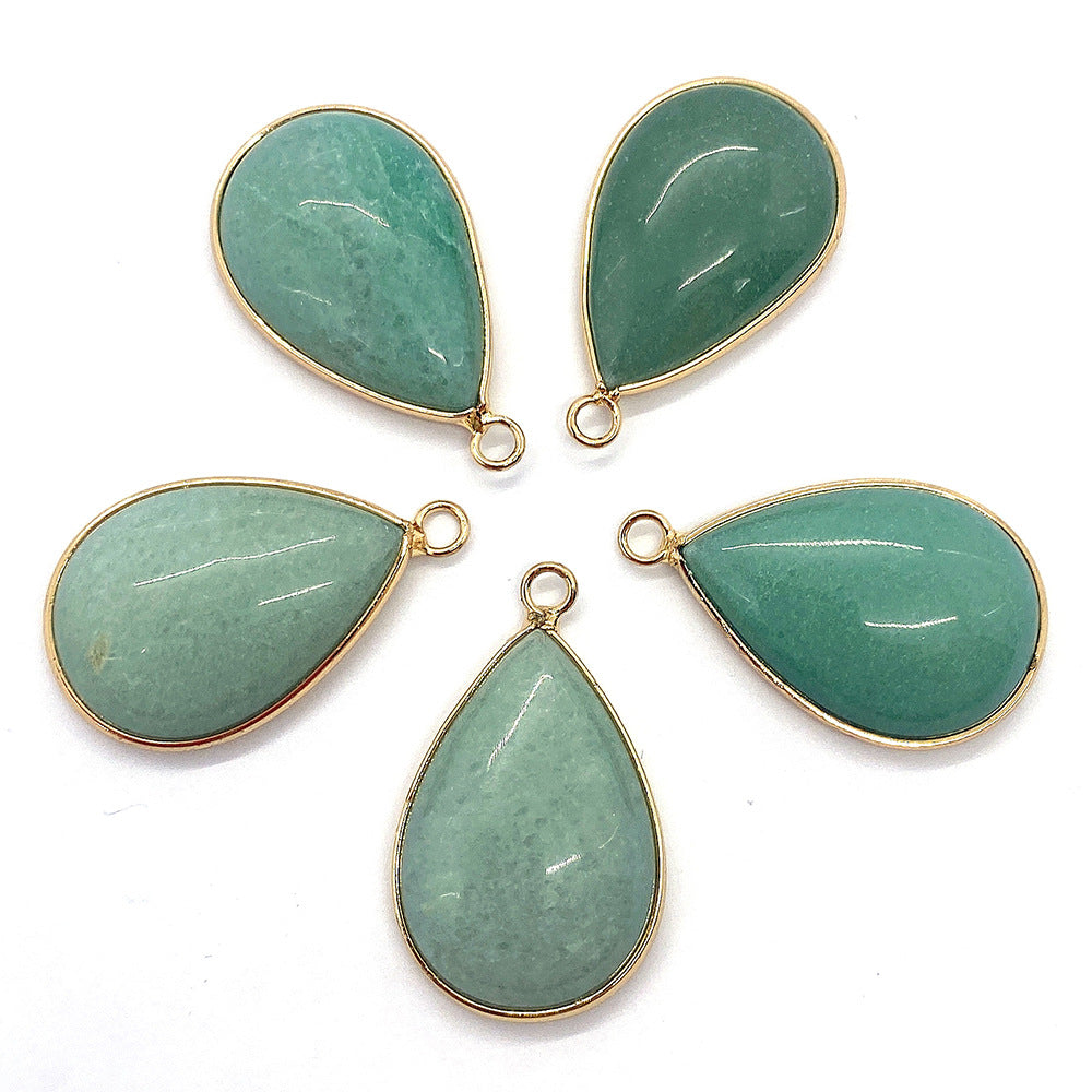Water Droplets Pendant In Natural Stone With Aventurine Inlay, Green Pastoral Jewelry Accessory