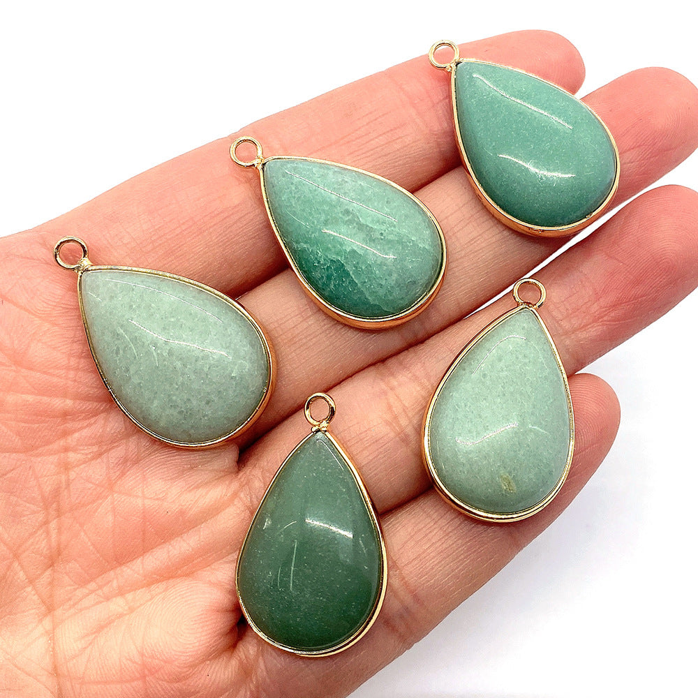 Water Droplets Pendant In Natural Stone With Aventurine Inlay, Green Pastoral Jewelry Accessory