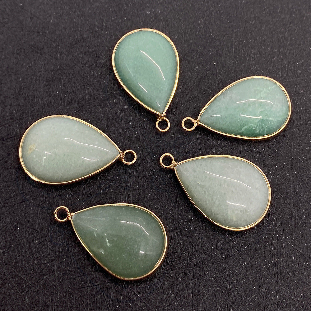 Water Droplets Pendant In Natural Stone With Aventurine Inlay, Green Pastoral Jewelry Accessory