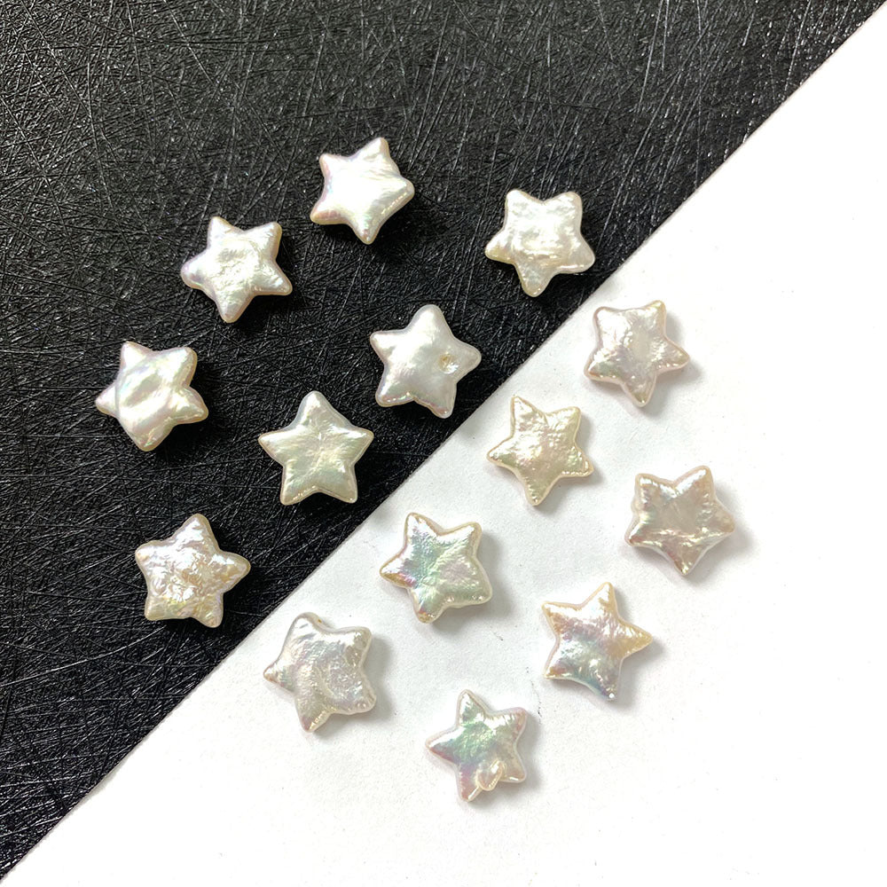 Polished Freshwater Pearl Pentagram Beads In White Featuring Baroque Style With Undrilled Design