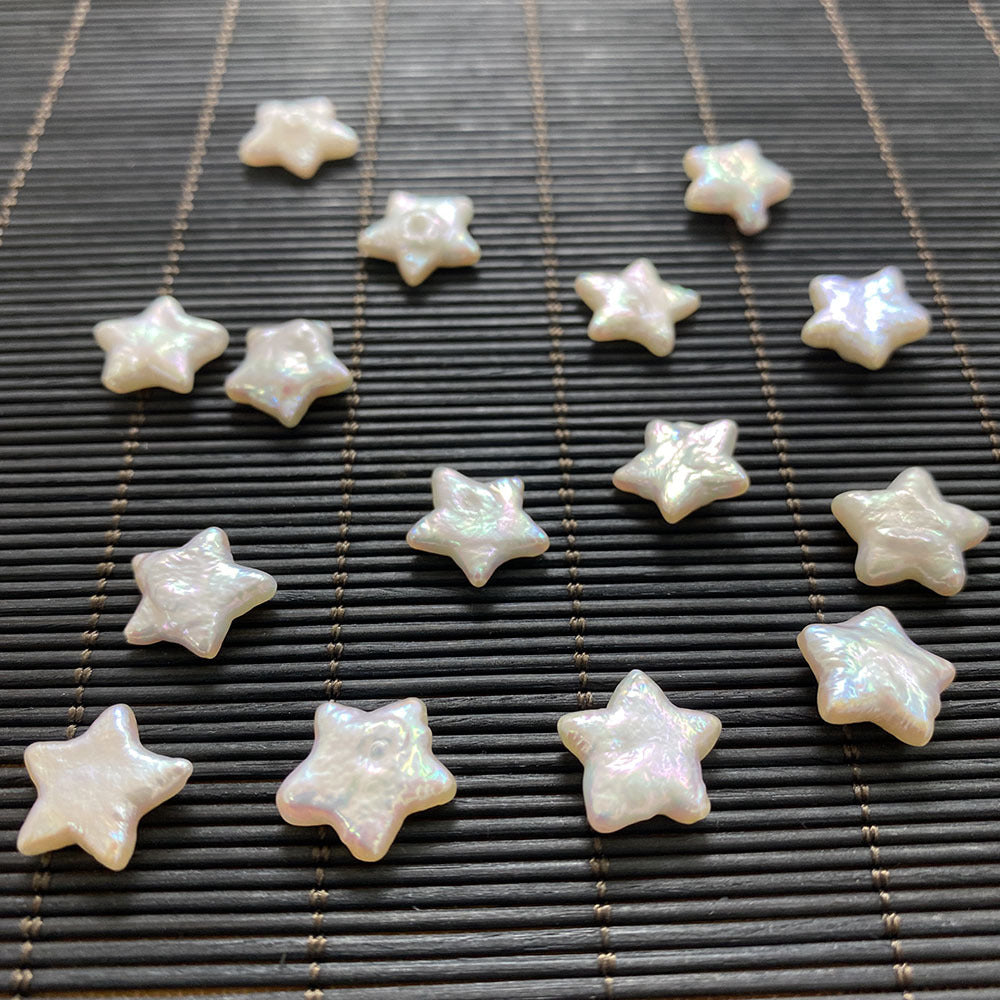 Polished Freshwater Pearl Pentagram Beads In White Featuring Baroque Style With Undrilled Design