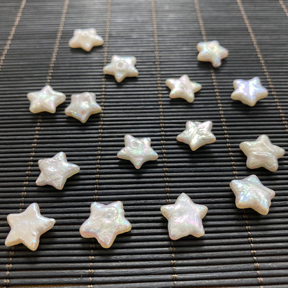 Polished Freshwater Pearl Pentagram Beads In White Featuring Baroque Style With Undrilled Design