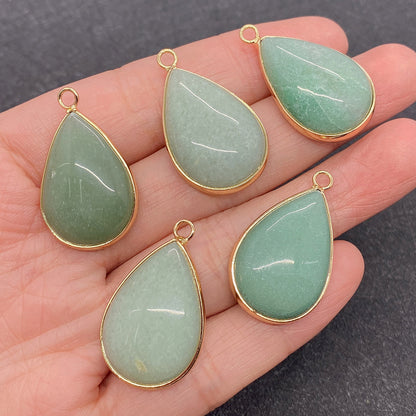 Water Droplets Pendant In Natural Stone With Aventurine Inlay, Green Pastoral Jewelry Accessory