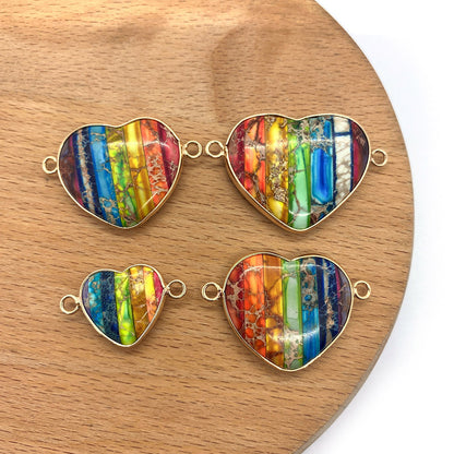 Heart Shape Natural Stone Pendant With Turquoise Inlay Featuring Bezel Setting And Stone Texture Finish In Bohemian Style